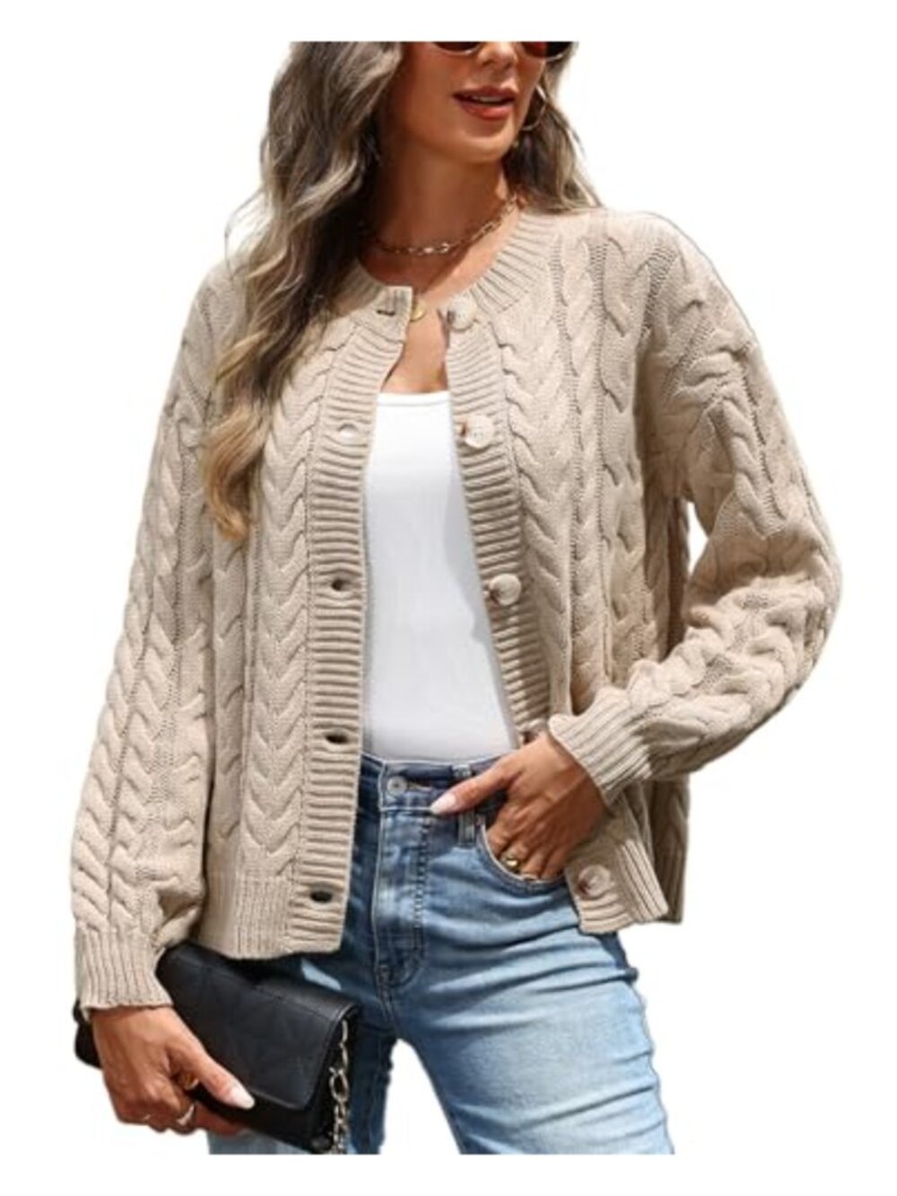 Cable Knit Button Down Cardigan Sweater Long Sleeve Open Front Coatigan